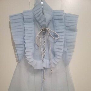 John Paul Ataker New Light Blue Sheer Organza Ruffle Blouse Size 4  Pleated Top